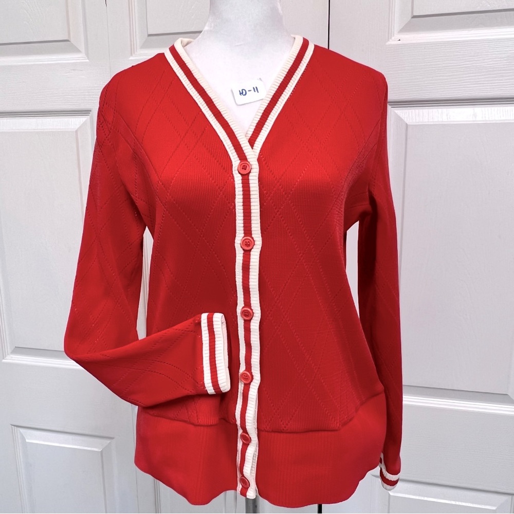 Jonathan Logan Vintage Women’s Cardigan Size Medium Coral Long Sleeve Buttons